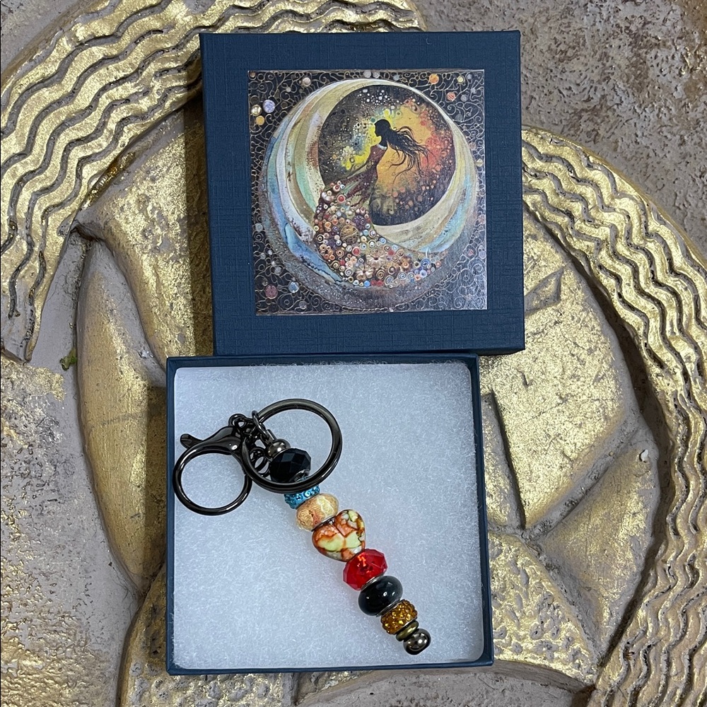 Colorful Beaded Keychain with Artistic Box